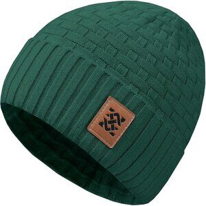 Men and Women Green Warm Cap Thick Knitted Soft  Fleece Lined Rib Cap